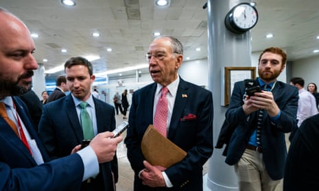 Senator Chuck Grassley speaks to reporters about the committee’s vote to protect Robert Mueller from being fired at the US Capitol in Washington DC Thursday.