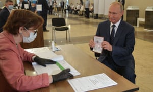 Vladimir Putin casts his vote in the referendum that could let him rule Russia until 2036.