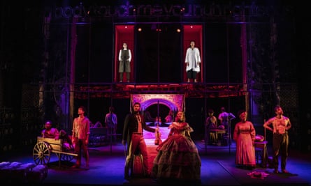 The cast of Slave Play appears during a performance in New York. For his striking scenic design, set designer Clint Ramos has earned a 2021 Tony Award nomination.