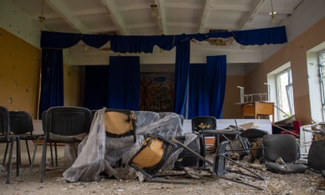 A view of school destroyed after the Russian attacks in the village of Vilhivka, Kharkiv region, Ukraine on 25 May 2022.