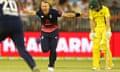 Tom Curran celebrates taking Australia’s final wicket in Perth as England wrapped up a 4-1 series victory. 