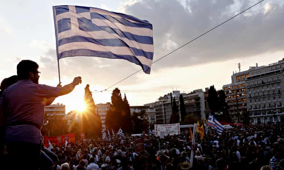 Protesters Greek flags Athens.