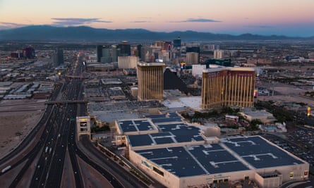 Solar panels being installed on the Mandalay Bay convention center.