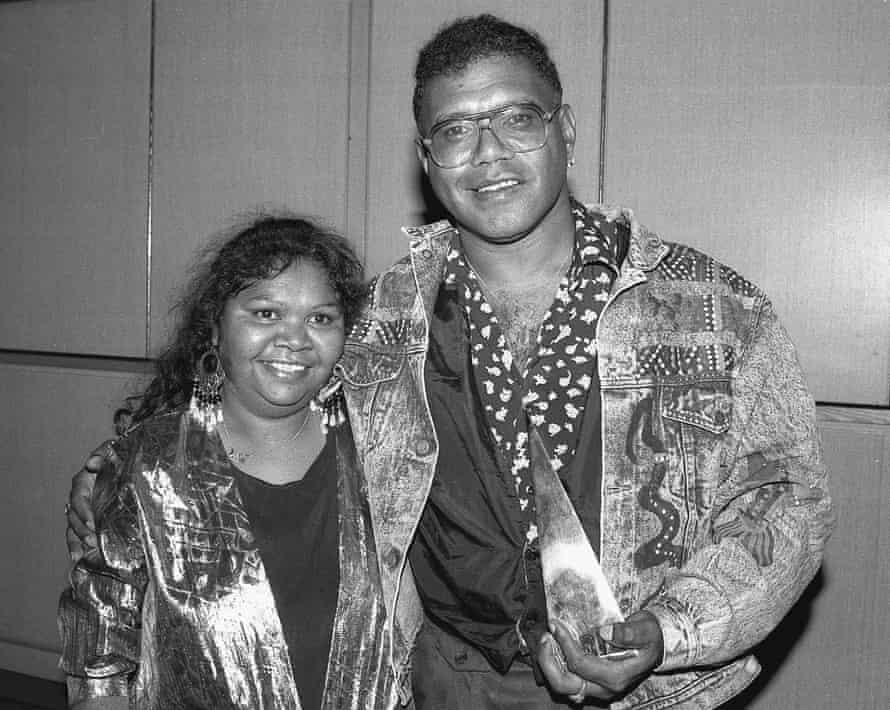 Ruby and Archie Roach with Archie’s first Aria award in 1991.