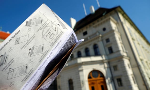 An Austrian postal ballot in front of the presidential office in Vienna