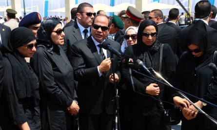 President Abdel Fattah al-Sisi (centre) speaking to the public with family members of Egypt’s Prosecutor General Hisham Barakat who was killed in a bomb attack on June 30.