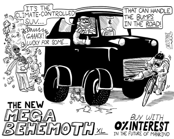 Christopher Harry on buying an SUV – cartoon — image supplied by The Guardian UK's feed