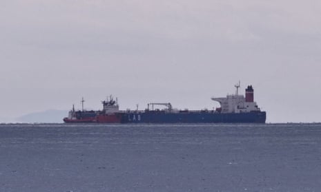 The seized Russian-flagged oil tanker Pegas off the Greek coast in April