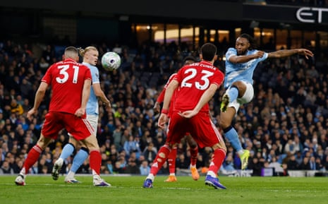 Manchester City's Antoine Semenyo scores their first goal.