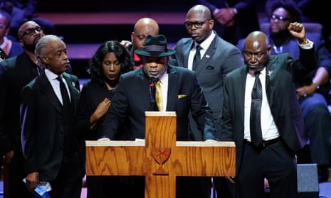 Rodney Wells speaks during the funeral service for his stepson Tyre Nichols at Mississippi Boulevard Christian Church on February 1, 2023 in Memphis, Tennessee.