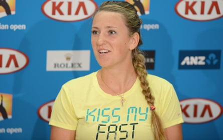Victoria Azarenka faces questions after her semi-final win over Sloane Stephens in 2013
