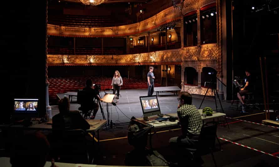 Backstage at the Old Vic during rehearsals for a Zoom production of Lungs.