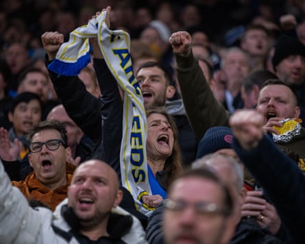 Leeds fans singing Marching On Together at Elland Road.