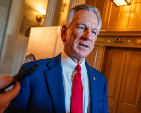 Republican senator from Alabama, Tommy Tuberville, responds to a question from the news media in the US Capitol in September 2023.