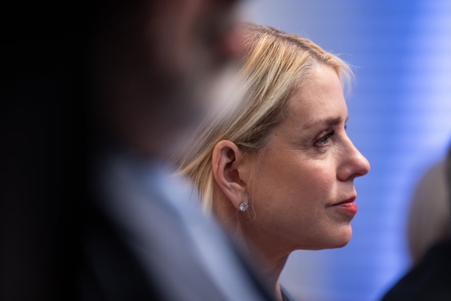 The US attorney general, Pam Bondi, attends a press briefing held at the White House on 20 February 2026.