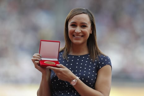 Jessica Ennis-Hill receives a gold medal for her 2011 Heptathlon.