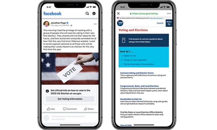 Facebook Adds Labels To Us Posts About Voting Ahead Of Presidential Election Technology The Guardian