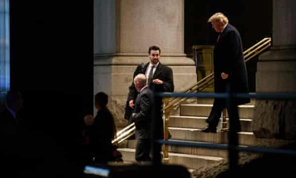 Donald Trump exits the Trump International Hotel after attending the 2019 Maga Leadership Summit in Washington on 28 January 2019.