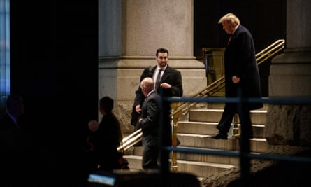Donald Trump exits the Trump International Hotel after attending the 2019 Maga Leadership Summit in Washington on 28 January 2019.