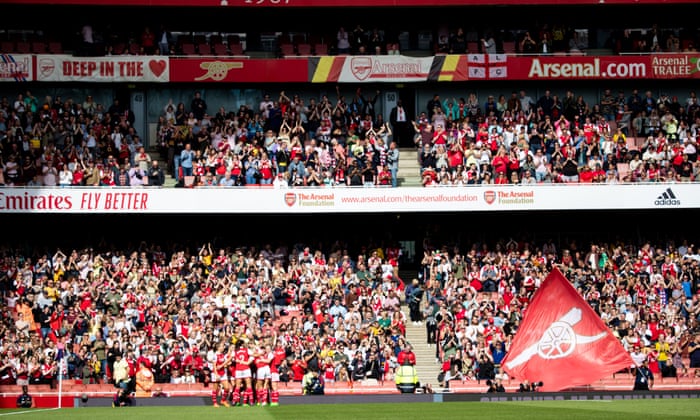 Players of Arsenal celebrate as Beth Mead opened the scoring.