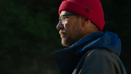 Harris wearing a red beanie