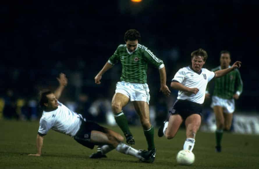 When Northern Ireland won the last ever British Home Championship | Northern Ireland 2 Northern Ireland midfielder Martin O’Neill skips past Ray Wilkins and Sammy Lee at Wembley.