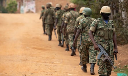Security forces on patrol in Kampala.