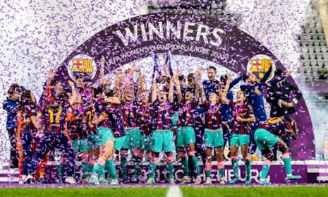 Barcelona celebrate winning the 2020-21 Women’s Champions League in May after beating Chelsea 4-0 in the final in Gothenburg.