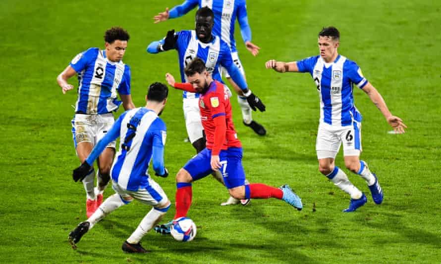 Adam Armstrong in action for Blackburn against Huddersfield in December.