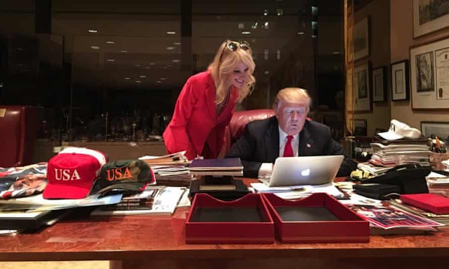 A rare photograph showing Donald Trump using a computer. From the Twitter account of Kellyanne Conway, November 2016