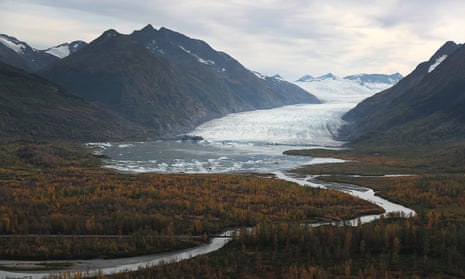 The world’s continuously warming climate is revealed also in contemporary ice melt at glaciers, such as with this one in the Kenai mountains, Alaska