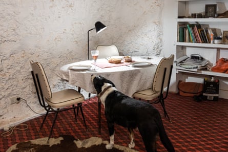 The dinner table at Janette Bussell and Peter Seymour’s dugout in White Cliffs
