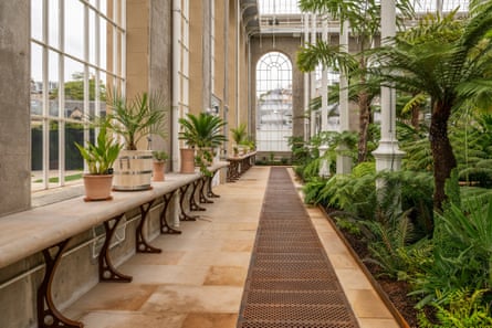 New display benches in the restored building.