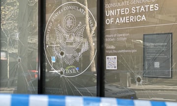 Nine windows were damaged at the US Consulate in North Sydney on Monday.