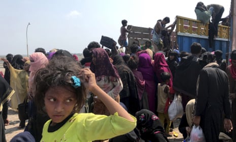 Rohingya refugees gather after being rescued in Teknaf near Cox’s Bazar, Bangladesh, on 16 April.