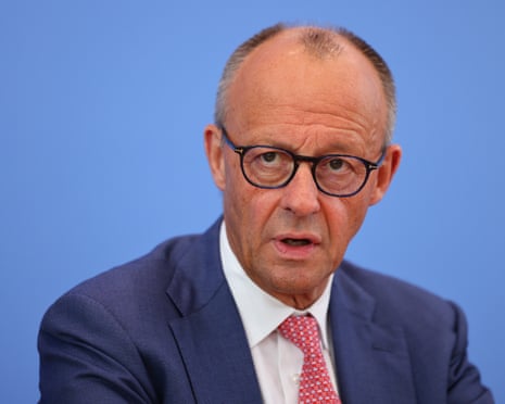 German chancellor Friedrich Merz speaks to media during his annual summer press conference in Berlin.