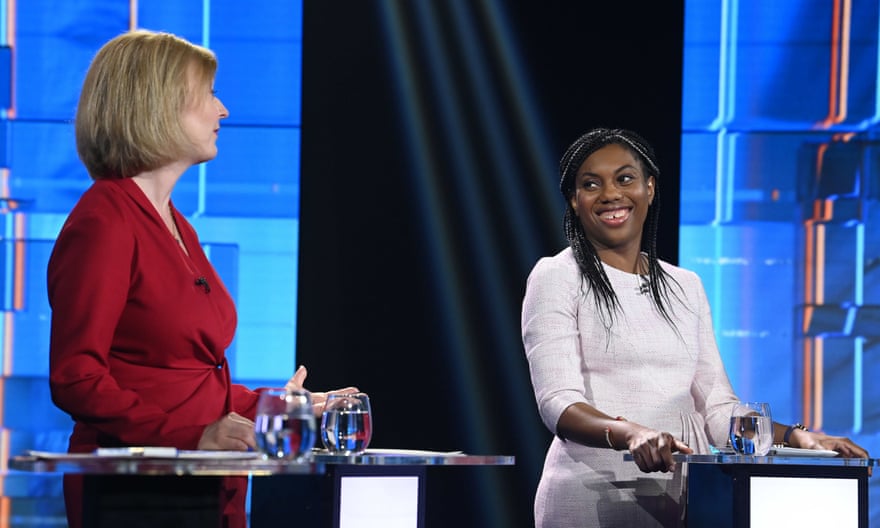 Liz Truss and Kemi Badenoch taking part in Britain’s Next Prime Minister: The ITV Debate on 17 July.