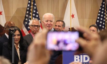 Joe Biden speaks on Wednesday at the W Hotel in West Beverly Hills, Los Angeles.