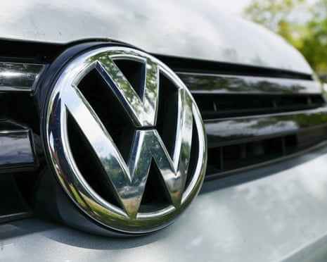 A Volkswagen logo is pictured in Bayreuth, Germany.