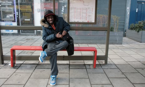 René Lukebana Mansitu in Brixton, south London, waiting for a bus to take him to college