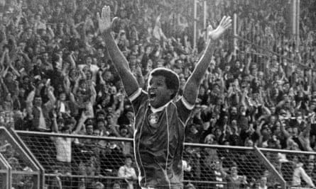 Howard Gayle celebrates scoring for Birmingham in 1983.