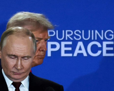 US president Donald Trump and Russian President Vladimir Putin hold a press conference after their meeting to negotiate an end to the war in Ukraine, at Joint Base Elmendorf-Richardson in Anchorage, Alaska, US.