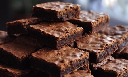 A pile of fudgy chocolate brownies