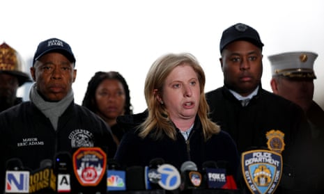 New York City Police commissioner Jessica Tisch speaking to reporters.