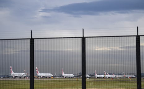 Virgin Australia Boeing 737-800 aircraft parked on one of the three runways at Sydney’s Kingsford Smith Airport on April 30, 2020 in Sydney, Australia.