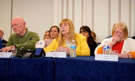 Stephen Kelly, Margaret Aspinall (centre) and Mary Corrigan attend a press conference after David Duckenfield was found not guilty of manslaughter, November 2019.