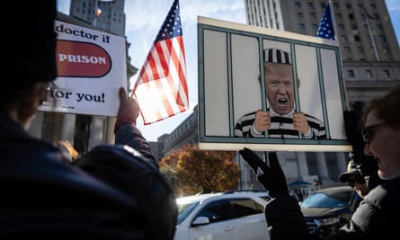 People protest against Trump outside the New York supreme court, on 6 November.