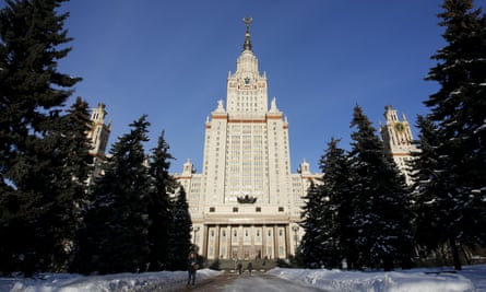 Outside the main building of Moscow State University, where Tikhonova holds a senior position.