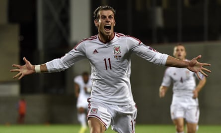 Gareth Bale celebrates after scoring in Andorra in 2014.