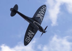 Hertfordshire , EnglandA Spitfire flies over the Lister hospital in Stevenage with the words ‘ THANK U NHS ‘ on the underside as part of the NHS anniversary celebrations.